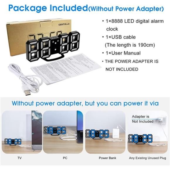 3D LED Wall Clock,8.4" Digital Wall Clock,LED Clock with 3 Adjustable Brightness - Picture 5 of 7